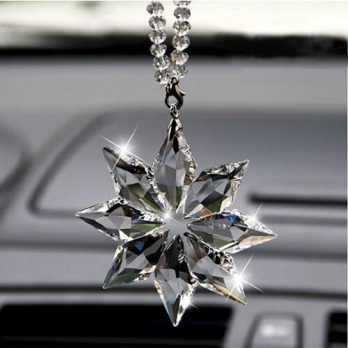 Car Pendant Ornaments Hanging Crystal Snowflake Mirror Rearview Decoration Snowflake Auto Interior Accessories
