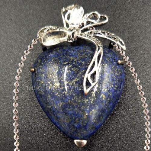 Free Shipping Women Fashion Jewelry Lapis Lazuli Heart Necklace With Chain 1pcs C5418
