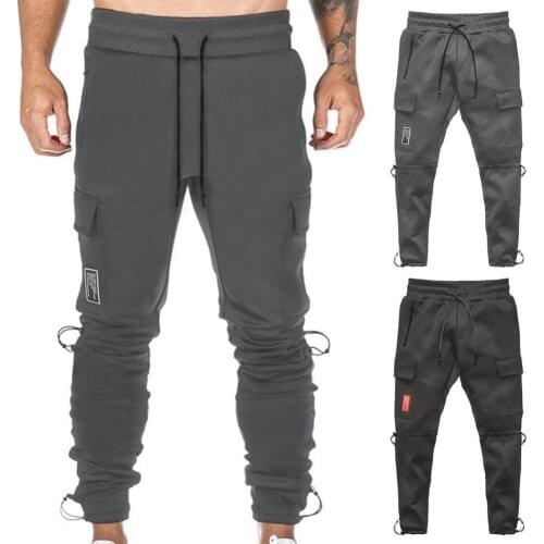 Comfy Trendy Ankle Tied High Waist Men Cargo Pants Trousers Training Slacks Drawstring for Outdoor Sports