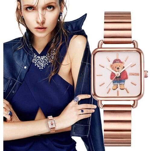 Women Fashion Square Watches Minimalist Elegant Design Ladies Quartz Wrsitwatches Rose Gold Stainless Steel Mesh Strap Clock