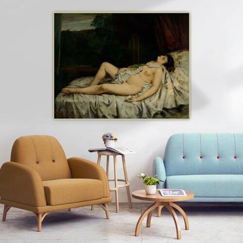 Citon Gustave Courbet《Sleeping Nude》Canvas Oil Painting Artwork Poster Picture Backdrop Wall Decor Home Living room Decoration