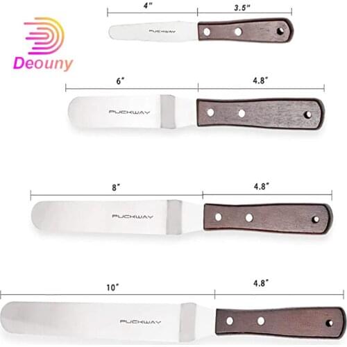 DEOUNY 4Pcs 4/6/8/10In Stainless Steel Wooden Handle Cake Cream Spatula Set Professional DIY Kitchen Butter Cake Decorating Tool