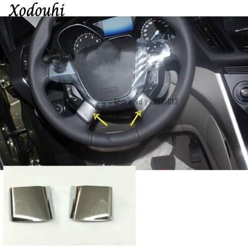 For Ford Kuga Escape 2013 2014 2015 2016 Car Dedicate Stick Styling ABS Chrome Steering Wheel Interior Kit Trim Frame Part 2pcs