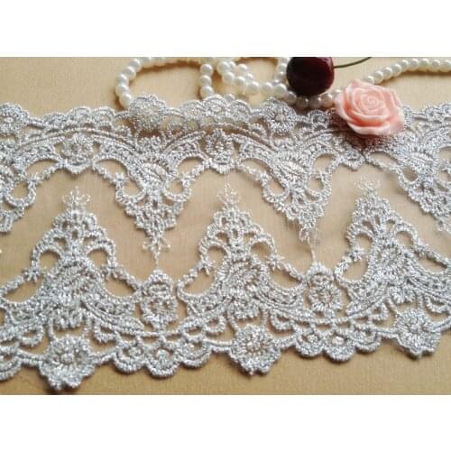 Elegant Embroidery Tulle Lace with Silver Thread for Altered Couture, Bridal, Costume Design 5 Yards