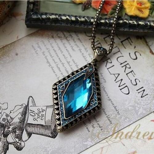 European and American trade jewelry retro Rhombus stone Crystal necklace long sweater chain