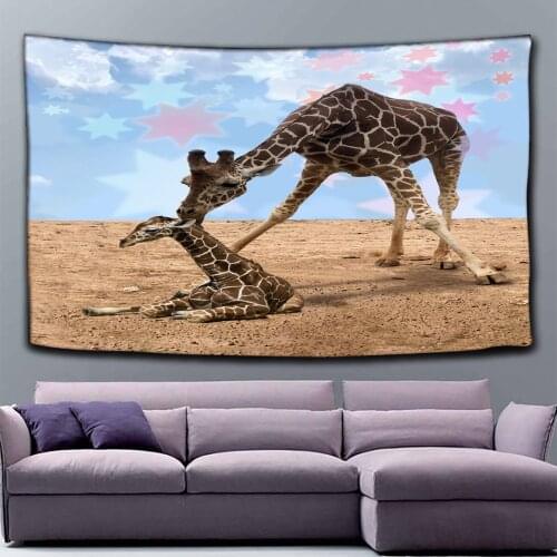 Cute Animal Series Tapestry Giraffe Wall Hanging on White Background Dormitory Bedroom Wall Decor Picnic Beach Mat