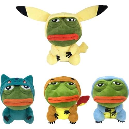 Kawaii Sad Frog Cosplay Plush Toys Stuffed Doll Coat Pikachued Charmander Squirtle Bulbasaur Pokemoned For Kids Christmas Gift