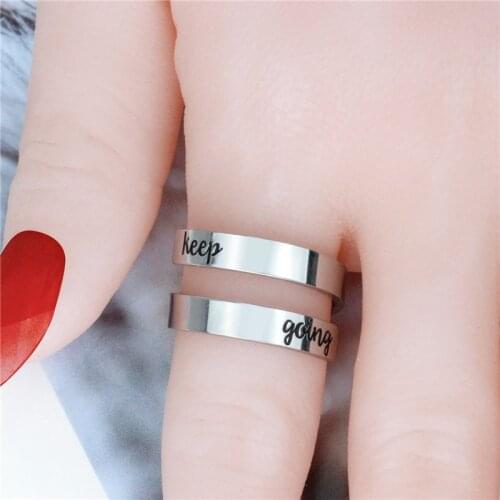 Letters Keep Going Adjustable Ring Double Winding Titanium Steel Finger Rings Jewelry 2021 Fashion Inspirational Gift Come on