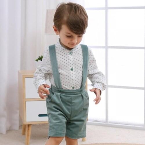 Baby Boy Clothes Set Kid Long Sleeve Polka Dot Shirt+Suspender Pants Casual Clothes Outfit Infant Velvet Spanish Boutique Outfit