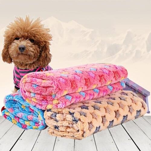 Dog Bed Mats Soft Coral Fleece Paw Foot Print Warm Pet Blanket Sleeping Beds Cover Mat For Small Medium Dogs Cats Supplies