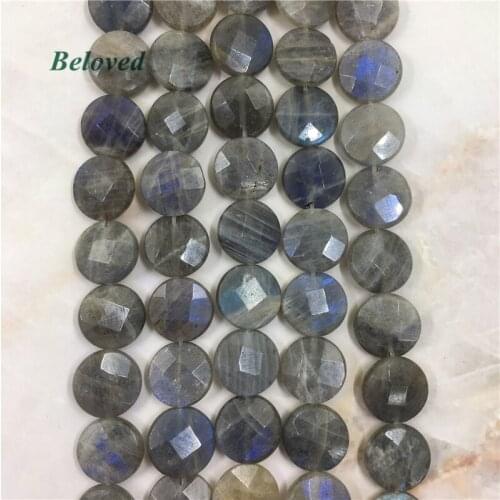 Round Faceted Flash Labradorite Slice Loose Beads, Natural Blue Spectrolite Slab Bracelet Making Spacer Findings, BG18065