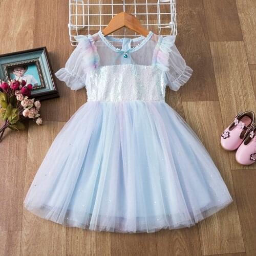 FOCUSNORM Princess Summer Kids Girls Party Dress Sequined Lace Patchwork Ruffles Sleeve Knee Length Tutu Dress 2-7Y