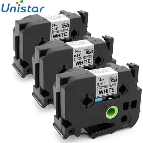 Unistar 24mm Compatible with Brother P-Touch TZ TZe-S251 Label Maker Tape Black on White for PT-D600 Use Extra Strength Adhesive