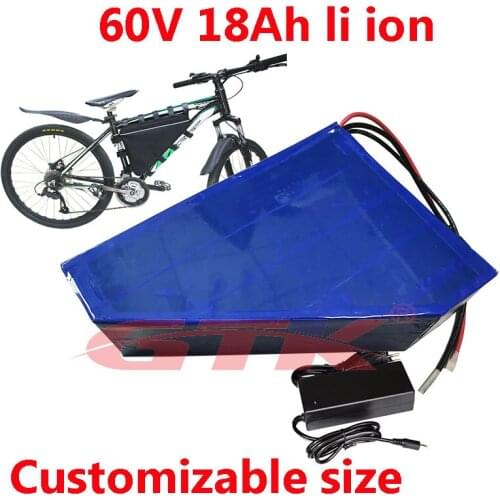 GTK triangle 60v lithium battery 18Ah li ion rechargeable with 16S BMS for 20ah Mountain electric bicycle,snowbike+5A charger