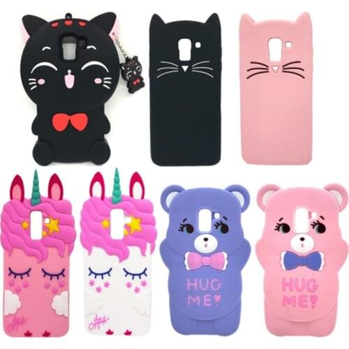 Cute Silicone Case For Samsung Galaxy J6 J4 Plus J8 2018 J6+ J4+ 3D Cartoon Anime Soft Phone Cover Coque Unicorn Bear Cat