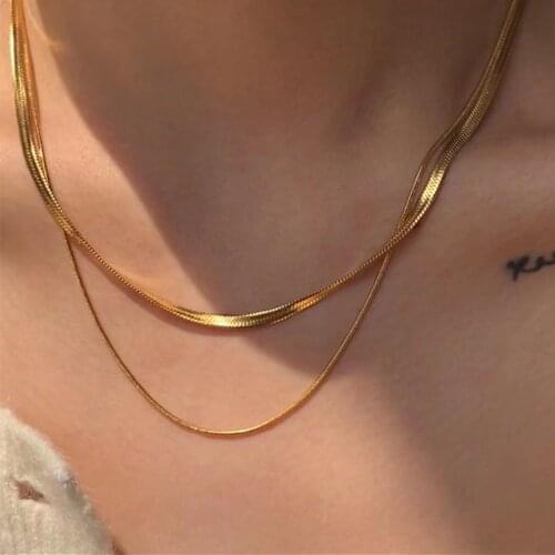 Stainless Steel Layered Necklace for Women Gold Snake Chain Choker Necklace Jewelry Best Gift