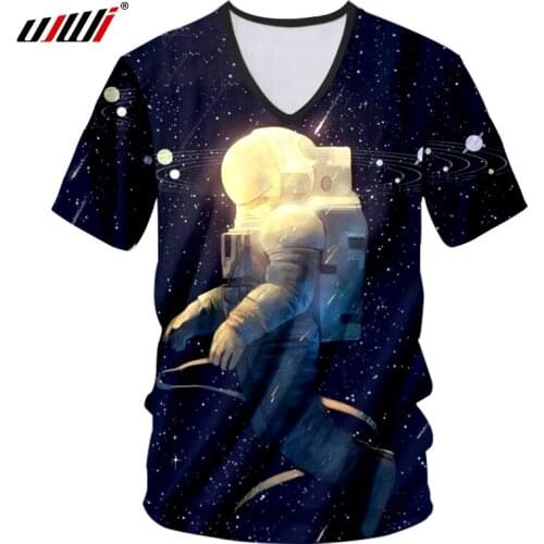 UJWI Top V Neck Men Harajuku 3D Digital Print Starry Star Tshirt Astronaut T-Shirts Hombre Hip Hop Streetwear Casual Undershirt