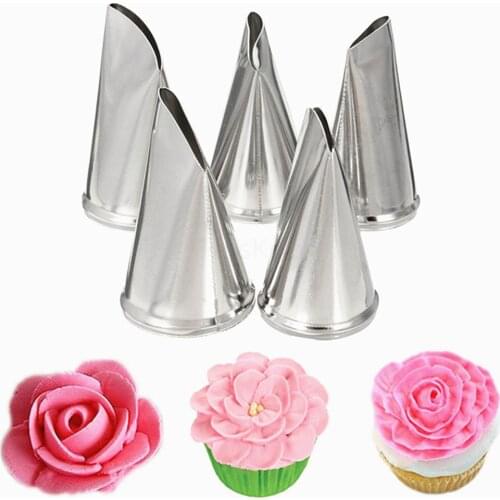 5pcs Rose Piping Tip Set Stainless Steel Petal Cupcake Nozzle Cake Decorating Supplies Kit Cake Tools