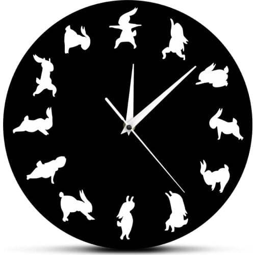 Animal Bunny Wall Clock Gift For Yoga Lover Yoga Rabbit Modern Iconic Clock Flexible Girl Silhouette Fitness Sport Timepiece