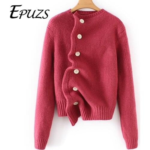 Autumn Korean Women Irregular Knitted sweater Fashion Slim Long Sleeve O-Neck Cardigan Sweater Famale Cotton Warm Chic Top 2020