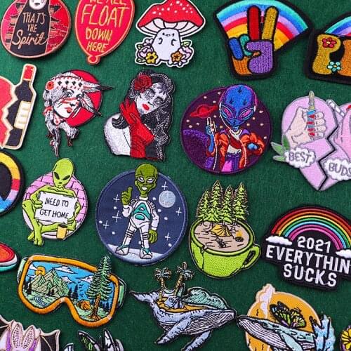 Alien/UFO Patch Embroidered Patches Heat-adhesive For Clothing Iron On Patches For Clothes Wilderness/Leaf Patch Jeans Stickers