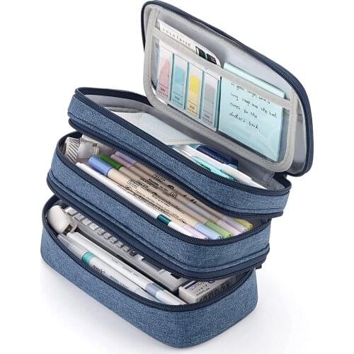 Large Capacity Pencil Case 3 Layers Big Handle Pencil Pouch Pencil Bag Pencil Holder Organizer with Double Zipper Pencil Box