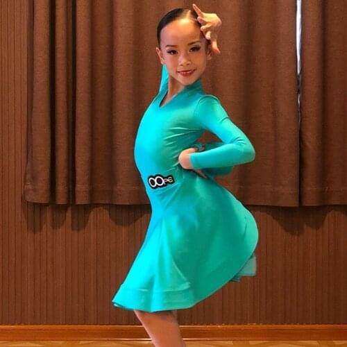 Latin Dance Dress For Girls Competition Clothing Long Sleeve Kids Latin Practice Dress Samba Cha Cha Stage Show Costume BL5317