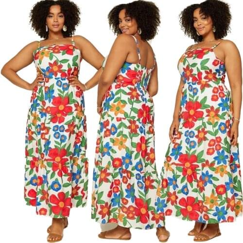 Echoine Women Dress Beach Seaside Flower Print Dress Three-section Sling Dress Hot Sale Drop Shipping