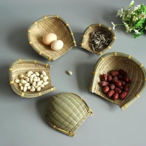 Hand-Woven Rattan Storage Bamboo Basket Open Mouth Shape Handmade Lightweight Cleaning Fruits Vegetables Dustpans for Daily Life