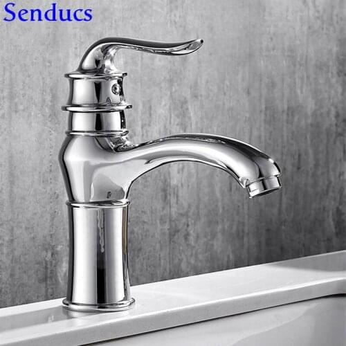 Senducs Polished Chrome Bathroom Basin Faucet Quality Brass Basin Sink Faucet Newly Deck Mounted Chrome Bathroom Mixer Faucet