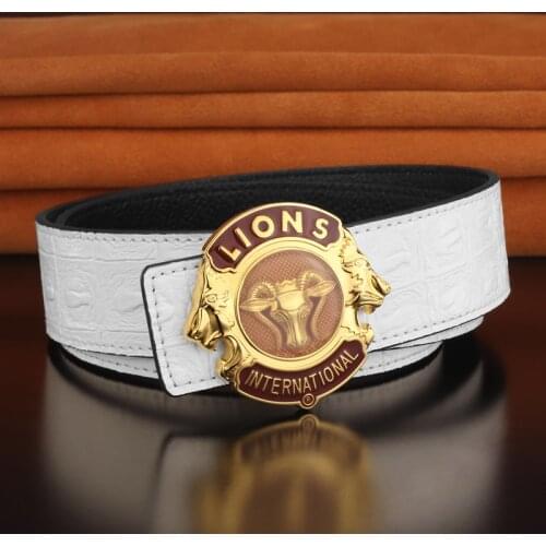 2021 New High-end Lion Copper Buckle Belt White Leather Crocodile Belt Belt Luxury Casual Ceinture Homme