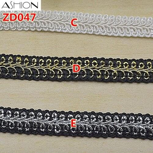 Width 11mm black white mixing color polyester corrugated braided lash Crochet ribbon lace trim with edge ZD047