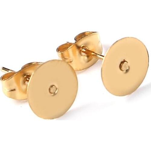 20pcs/lot Stainless Steel Blank Post Earring Studs Pins gold Color Flat Round Tray Base 8mm Ear Jewelry Findings