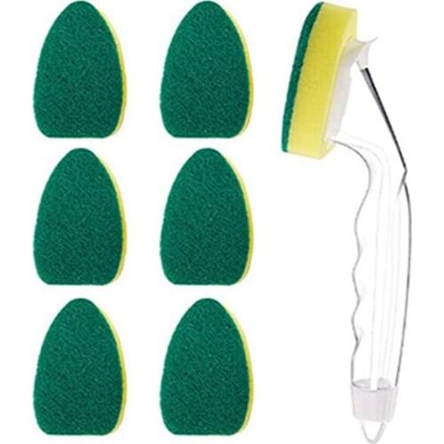 Replaceable Cleaning Brush With Refill Liquid Handle Scouring Pad Sponge Brush Dispenser Dish Scrubber Home Washing Tool