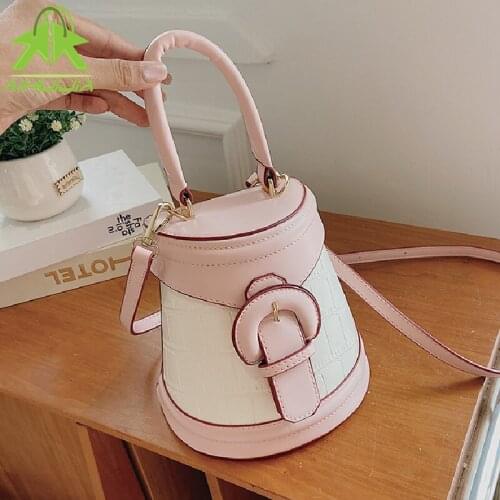 Bucket Shape PU Leather Handbags For Women 2021 New Flip Sweet Shoulder Bag Fashion Color Contrast Female Travel Messenger Bag