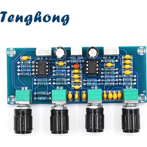 Tenghong Dual NE5532 Repalceable Tone Preamp Board Audio Treble Bass Adjustment Equalizer Pre Amplifier Control Preamplifier