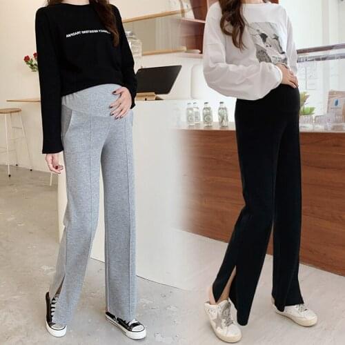 2029# Maternity Pants Spring Autumn Casual Pants Split Comfy Belly Support Pants Elastic Waist Maternity Trousers