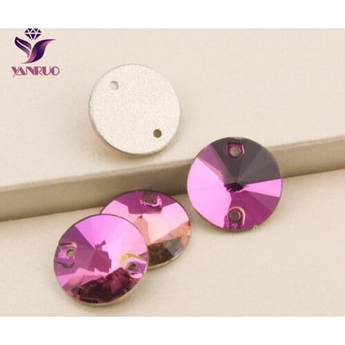 YANRUO 3200 Rivoli Rose Strass Sew on Pink Rhinestones Sewn Glass Flatback Crystals For Handiwork Sewing Wedding Dress