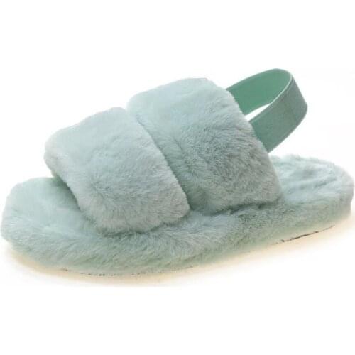 Indoor Woman Slippers Women Shoes Fox Fur Slides All-Matched Home Slipper Casual Flats Femme House Shoes Fluffy Soft Flip-Flops