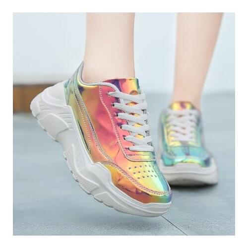 Women Laser Thick Sole Dad Shoes Fashion Multi Color Breathable Woman Chunky Sneakers Comfortable Ladies Platform Shoes