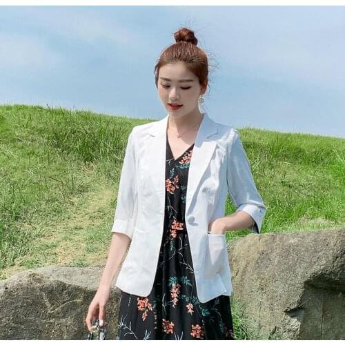 White Linen Suit Jacket Female 2020 Summer New Casual Seven-point Sleeve Cotton and Linen Shirt Thin Temperament Coat Top K482