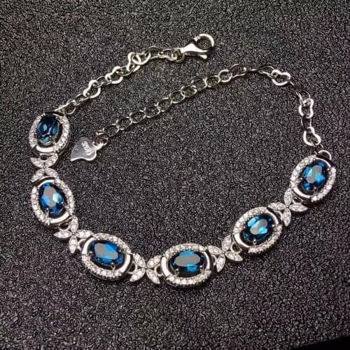 Natural London blue topaz Bracelet Natural gemstone Bracelet 925 silver bracelet Elegant bowknot women party gift fine Jewelery