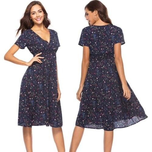 Summer Fashion in 2021 Bohemia Womens Dress Party Beach Skirt Sundress Casual Elastic Waist Print Vintage Chiffon MIDI Skirt