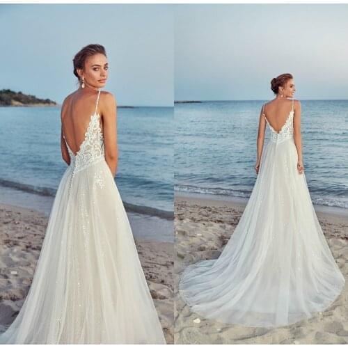 Robe De Mariee New arrival 2021 Summer beach with ties White Open Back wedding dress Vestige De Noiva wedding