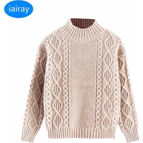 Iairay winter thick knitted sweater girl warm jumber autumn long sleeve half high collar pullover kids sold color twist sweater