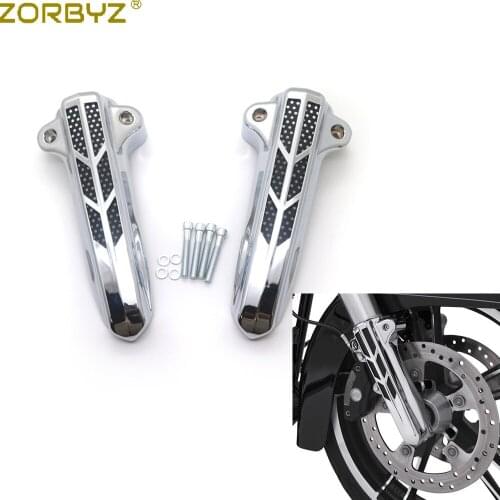 ZORBYZ Motorcycle Black / Chrome Front Fork Lower Leg Covers For Harley Road Glide FLHR FLHX FLHT 2014-2017