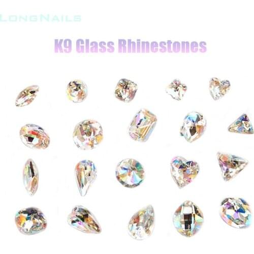 100pcs/lot Glitter K9 Glass Rhinestones Flash Design Crystal Strass Luxury Arc-Back Heart/Waterdrop Jewel Nail Rhinestones 6-8mm