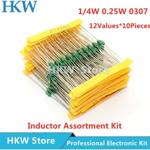 120pcs/set 12values Color Ring Inductor Assortment Kit 0307 1/4W 0.25W Inductors 1UH 33UH 47 100UH 220UH 330UH 470UH 1MH DIY KIT