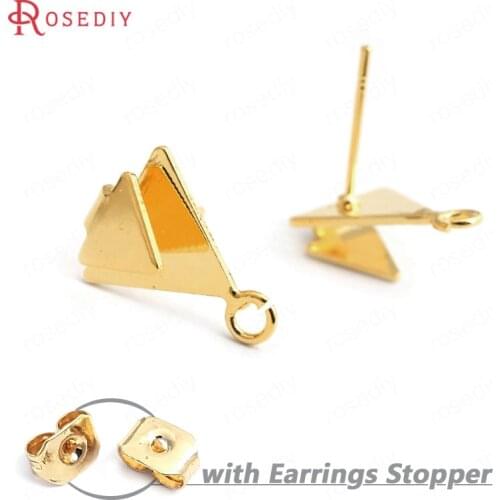 34978)10PCS Triangle 15x11MM 24K Gold Color Brass Double Triangle Stud Earrings High Quality Diy Accessories Jewelry Findings