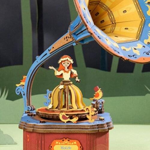 3D Wooden Puzzles, DIY Vintage Gramphone Music Box Fun and Educational Model Toys, Great Birthday Gift for Kids Boys and Girls